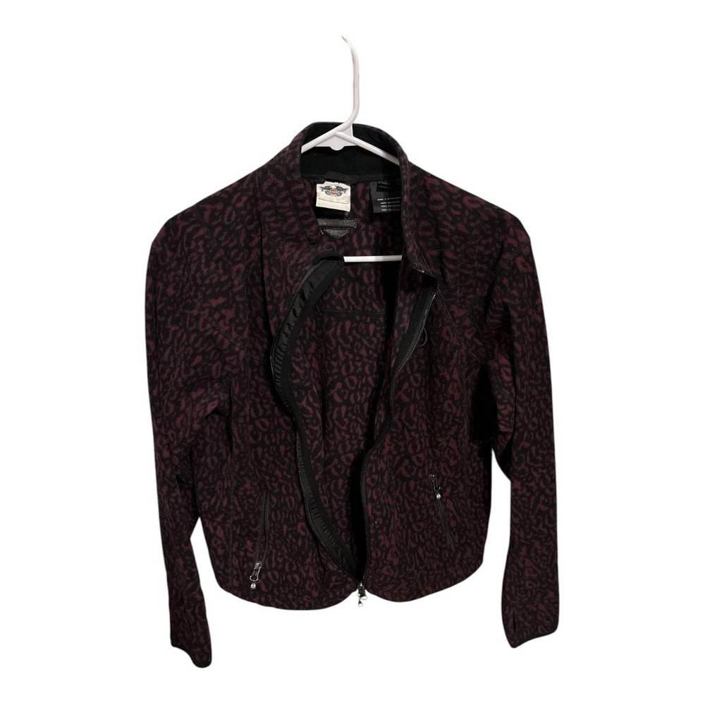 Harley Davidson Womens Fleece Purple Black Leopard Print Size Large Jacket